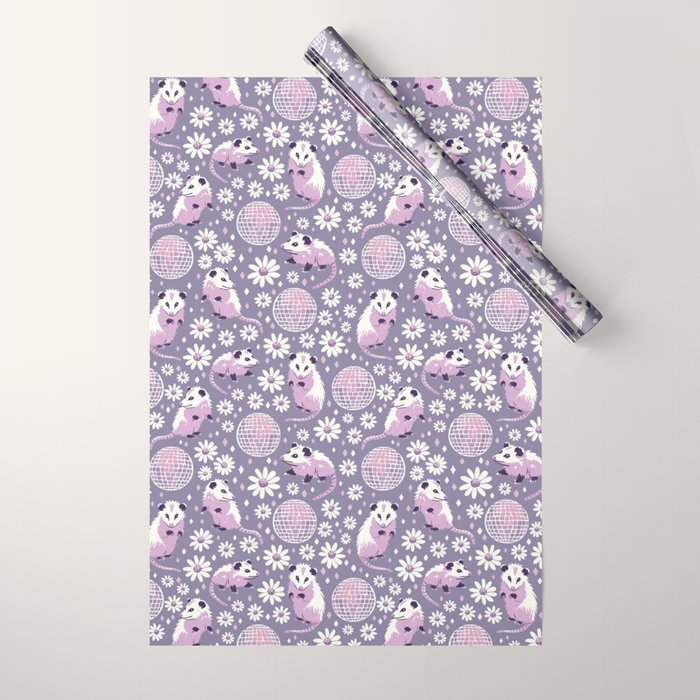 Disco Opossums and Daisies  Retro Pattern Wrapping Paper Gallery Image 1