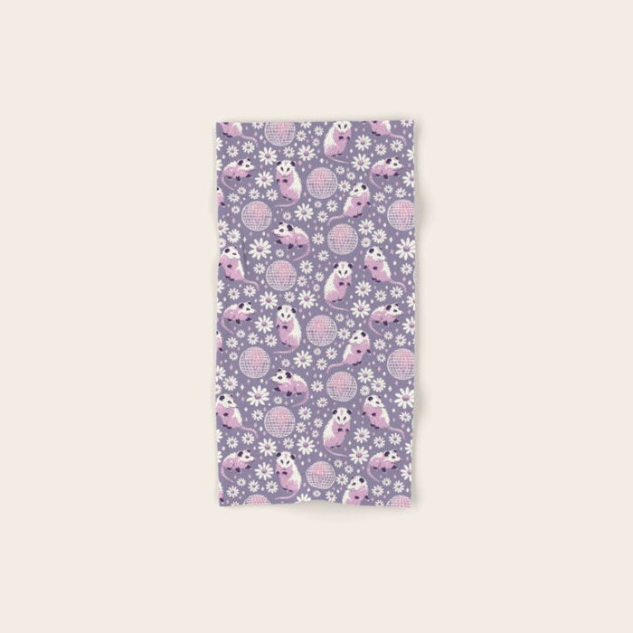 Disco Opossums and Daisies  Retro Pattern Bath Towel Gallery Image 1