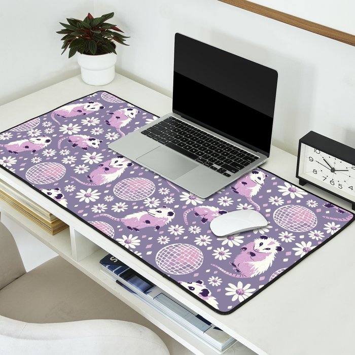 Disco Opossums and Daisies  Retro Pattern Desk Mat Gallery Image 2