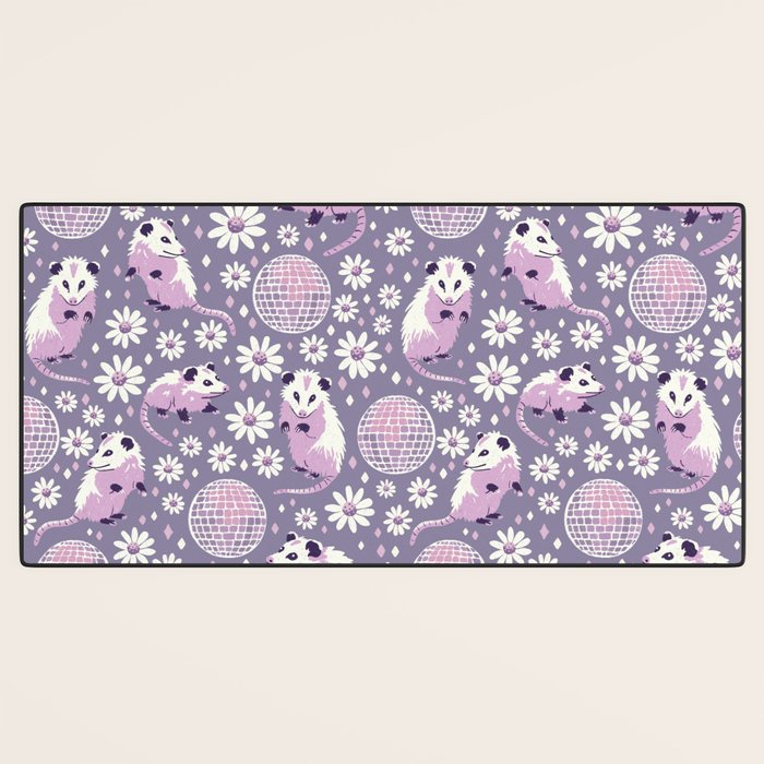 Disco Opossums and Daisies  Retro Pattern Desk Mat Gallery Image 3