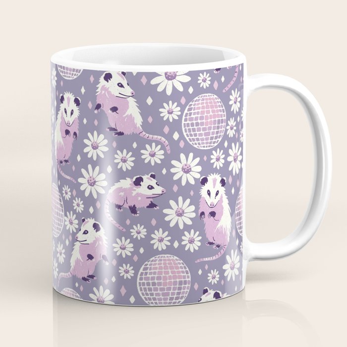 Disco Opossums and Daisies  Retro Pattern Coffee Mug Gallery Image 1