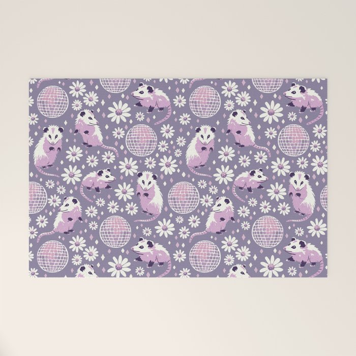 Disco Opossums and Daisies  Retro Pattern Welcome Mat Gallery Image 1