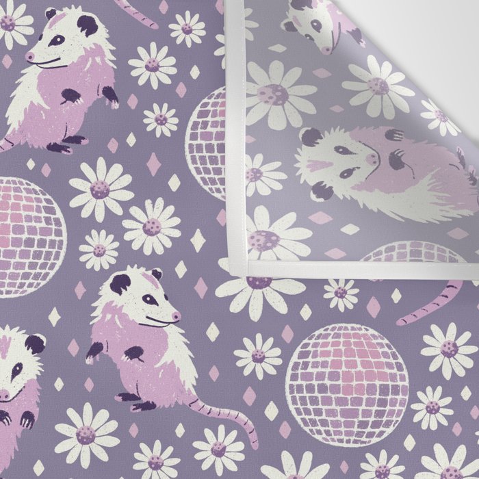 Disco Opossums and Daisies  Retro Pattern Wall Tapestry Gallery Image 3