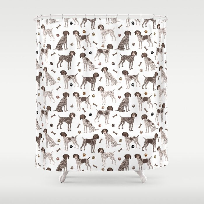 German Shorthaired Pointer Dog Paws and Bones White Shower Curtain Gallery Image 1