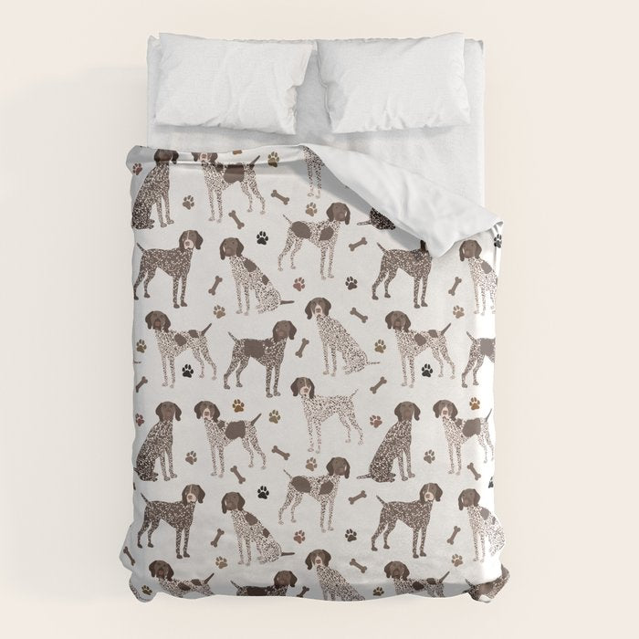 German Shorthaired Pointer Dog Paws and Bones White Duvet Cover Gallery Image 1