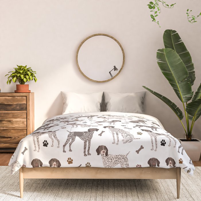 German Shorthaired Pointer Dog Paws and Bones White Comforter Gallery Image 3