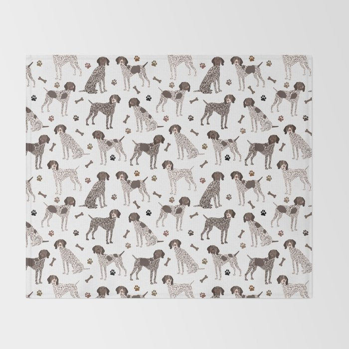 German Shorthaired Pointer Dog Paws and Bones White Throw Blanket Gallery Image 2