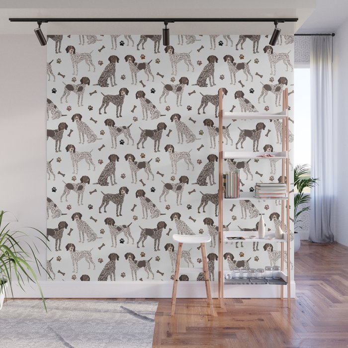 German Shorthaired Pointer Dog Paws and Bones White Wall Mural Gallery Image 1
