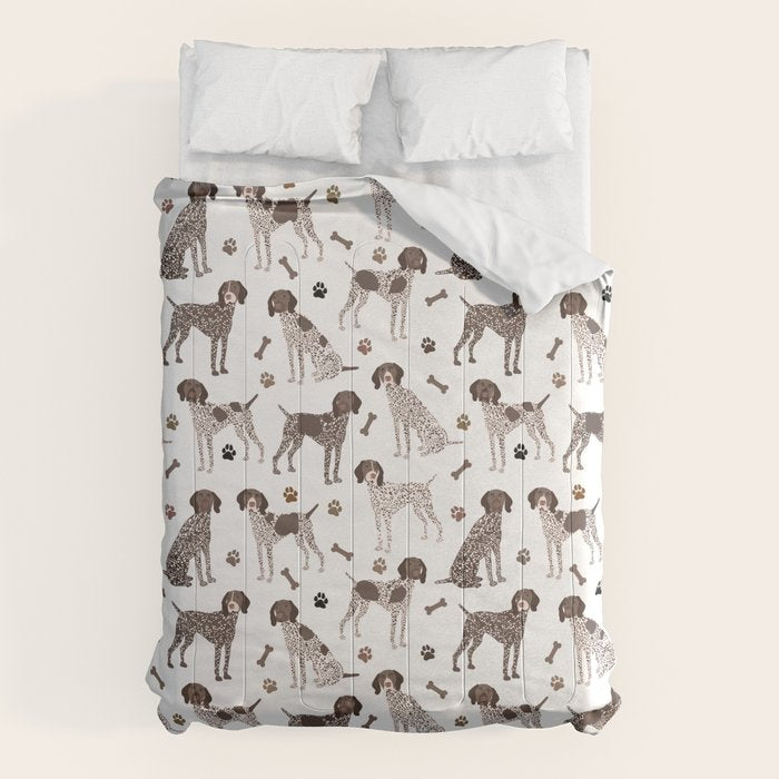 German Shorthaired Pointer Dog Paws and Bones White Comforter Gallery Image 6