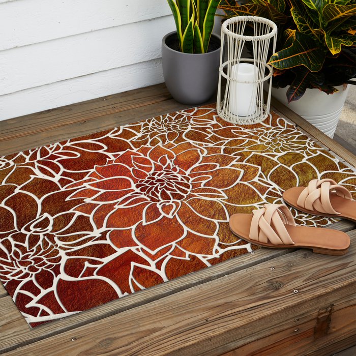 Dahlia Flower Pattern 18 Outdoor Rug Gallery Image 2