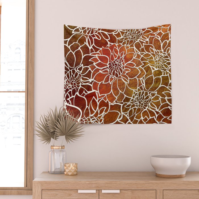 Dahlia Flower Pattern 18 Wall Tapestry Gallery Image 2