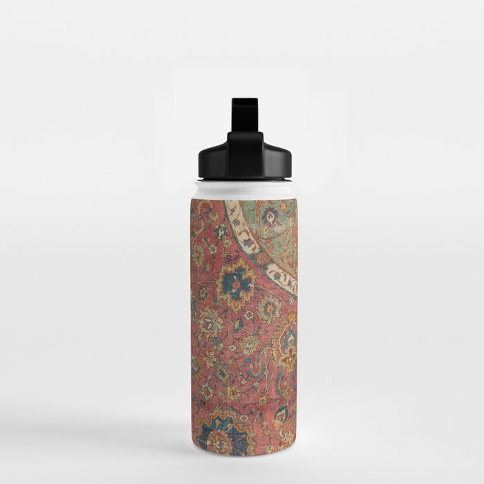 Persian Medallion Rug IV // 16th Century Distressed Red Green Blue Flowery Colorful Ornate Pattern Water Bottle Gallery Image 2