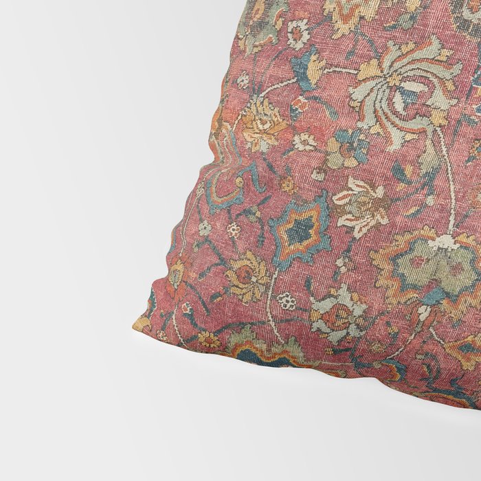 Persian Medallion Rug IV // 16th Century Distressed Red Green Blue Flowery Colorful Ornate Pattern Pillow Sham Gallery Image 4
