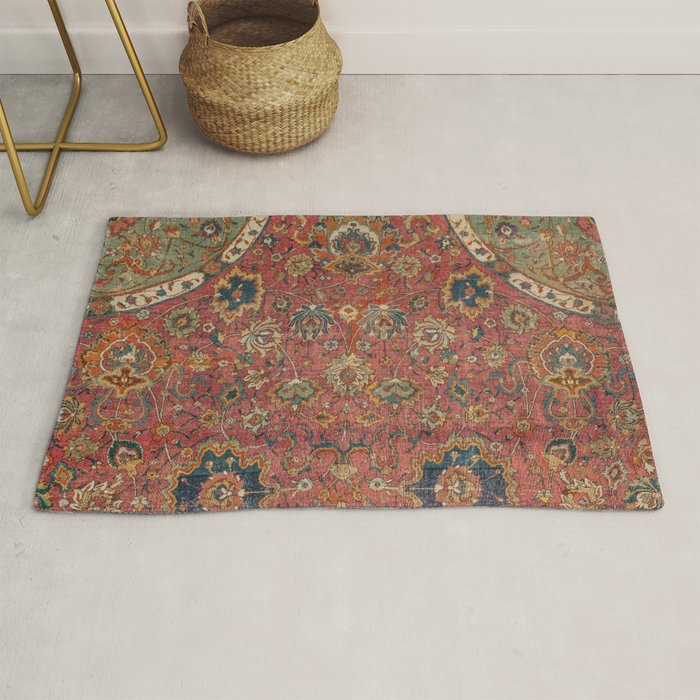 Persian Medallion Rug IV // 16th Century Distressed Red Green Blue Flowery Colorful Ornate Pattern Rug Gallery Image 1