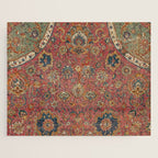 Persian Medallion Rug IV // 16th Century Distressed Red Green Blue Flowery Colorful Ornate Pattern Jigsaw Puzzle Gallery Image 1