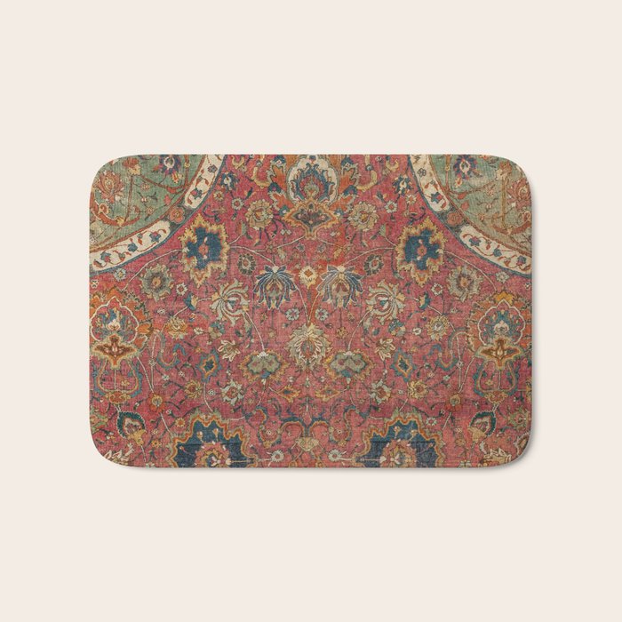 Persian Medallion Rug IV // 16th Century Distressed Red Green Blue Flowery Colorful Ornate Pattern Bath Mat Gallery Image 1