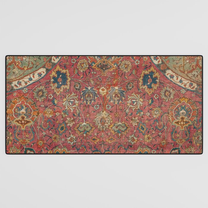 Persian Medallion Rug IV // 16th Century Distressed Red Green Blue Flowery Colorful Ornate Pattern Desk Mat Gallery Image 3