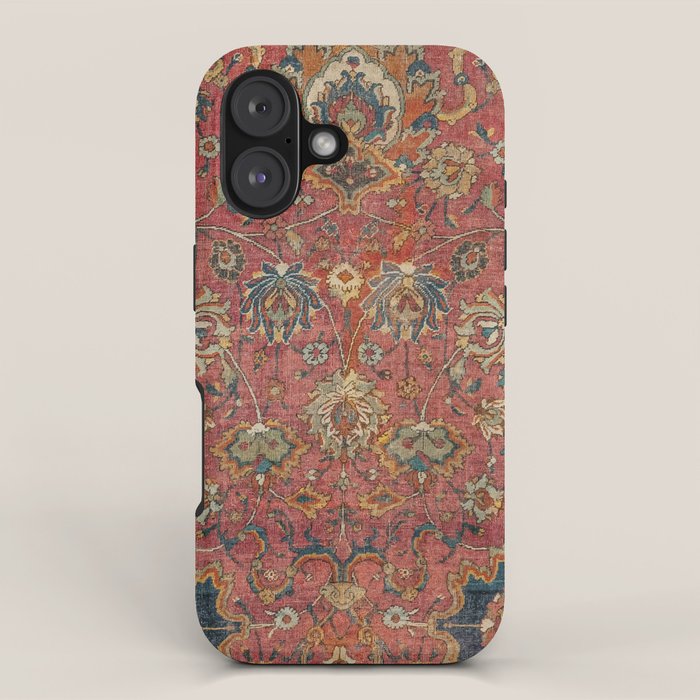 Persian Medallion Rug IV // 16th Century Distressed Red Green Blue Flowery Colorful Ornate Pattern iPhone Case Gallery Image 1