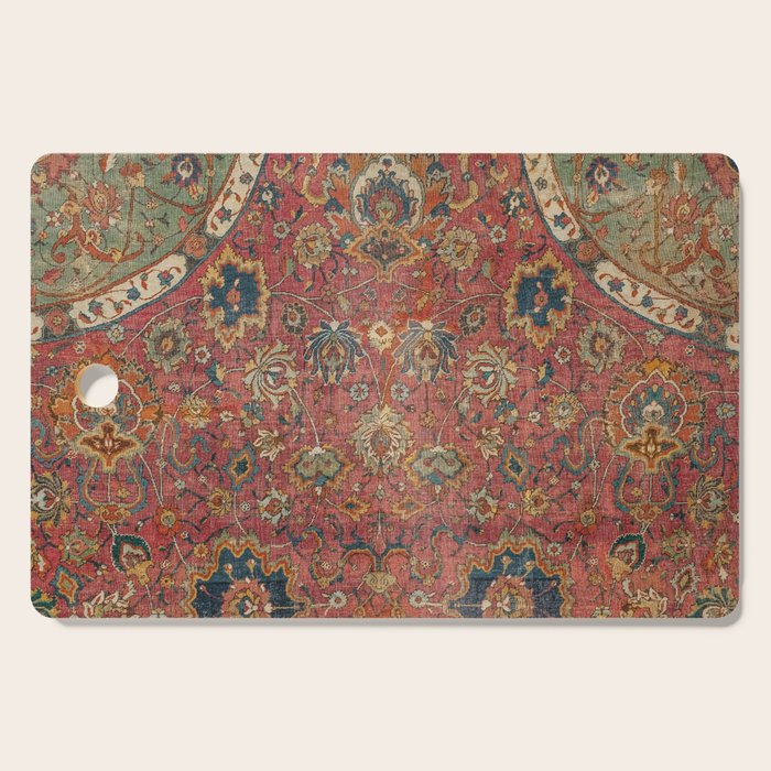 Persian Medallion Rug IV // 16th Century Distressed Red Green Blue Flowery Colorful Ornate Pattern Cutting Board Gallery Image 1