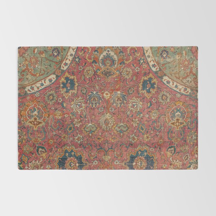 Persian Medallion Rug IV // 16th Century Distressed Red Green Blue Flowery Colorful Ornate Pattern Rug Gallery Image 2