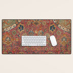 Persian Medallion Rug IV // 16th Century Distressed Red Green Blue Flowery Colorful Ornate Pattern Desk Mat Gallery Image 1