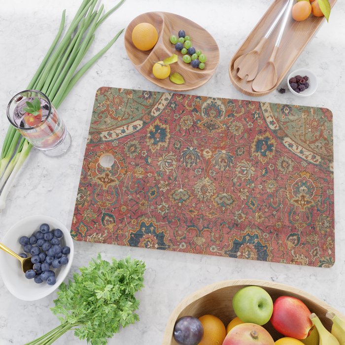Persian Medallion Rug IV // 16th Century Distressed Red Green Blue Flowery Colorful Ornate Pattern Cutting Board Gallery Image 2