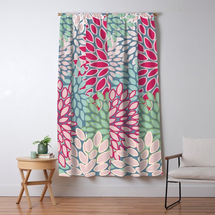 Festive, Floral Prints, Bright Pink, Teal and Green Window Curtain Gallery Image 5