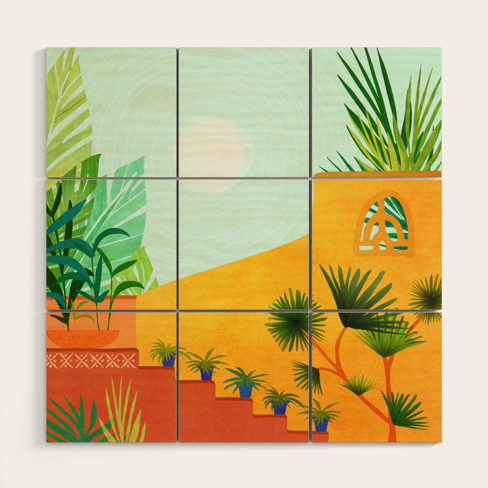 Colorful Tropical Garden Landscape Wood Wall Art Gallery Image 1