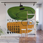 Modern Mid Century Fun Colorful Abstract Minimalist Painting Olive Green Yellow Ochre Buns Wall Mural Gallery Image 1