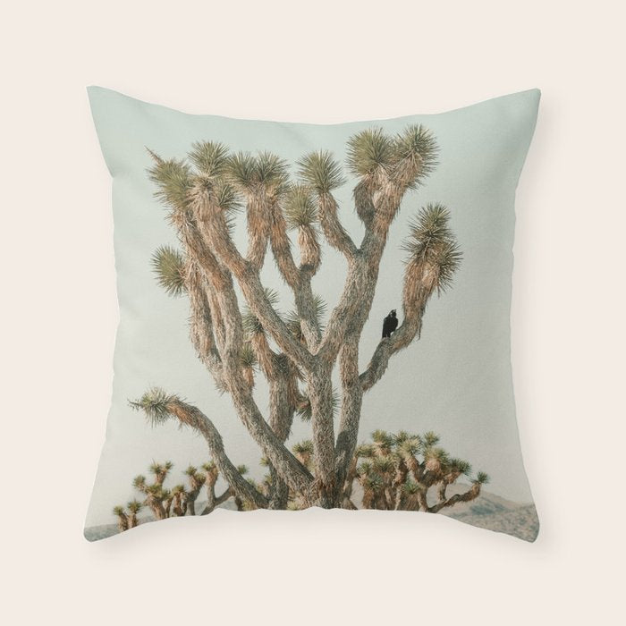 Joshua Tree With Crow - Modern Fine Art Photograph Throw Pillow Gallery Image 1