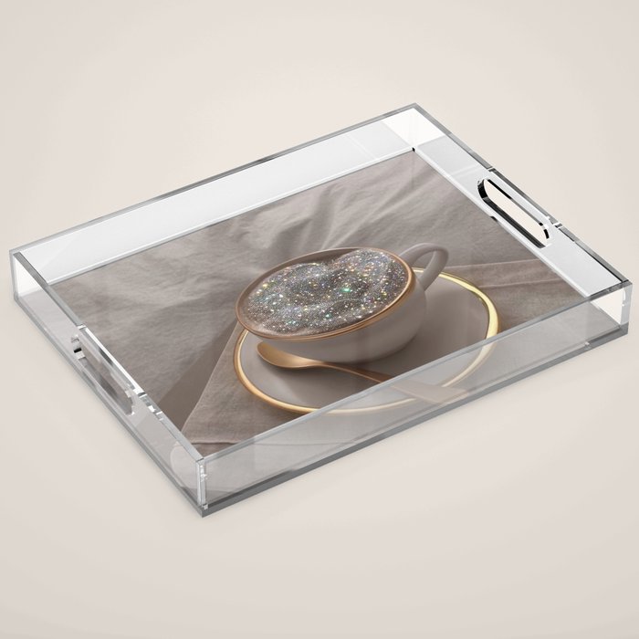 Cappuccino for anyone ? | coffee | breakfast | morning | mood | beige | tasty | happy Acrylic Tray Gallery Image 1
