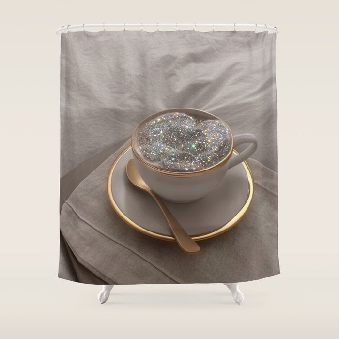 Cappuccino for anyone ? | coffee | breakfast | morning | mood | beige | tasty | happy Shower Curtain Gallery Image 1