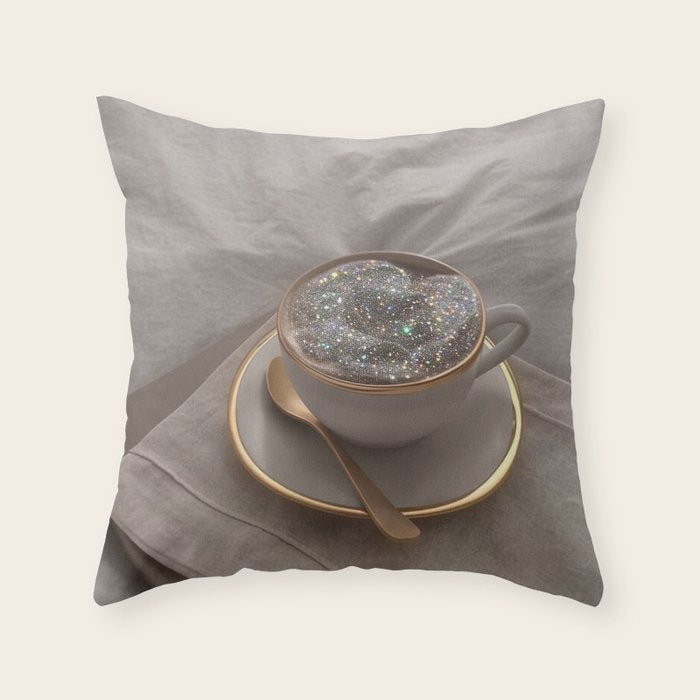 Cappuccino for anyone ? | coffee | breakfast | morning | mood | beige | tasty | happy Throw Pillow Gallery Image 1