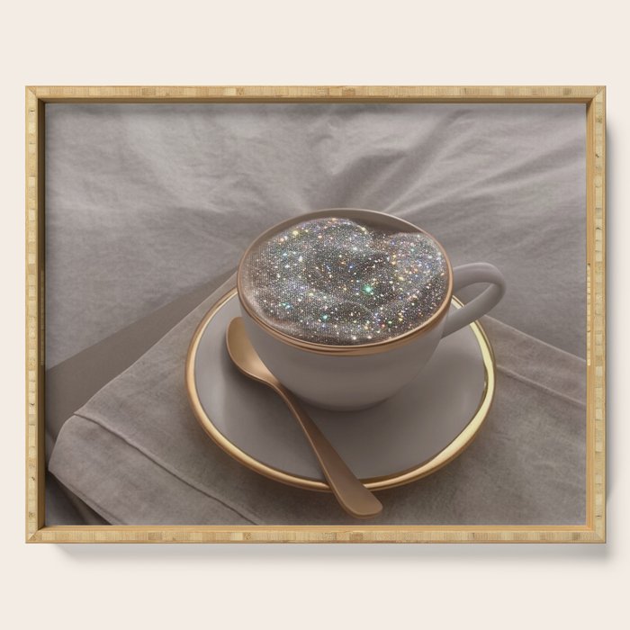 Cappuccino for anyone ? | coffee | breakfast | morning | mood | beige | tasty | happy Serving Tray Gallery Image 1