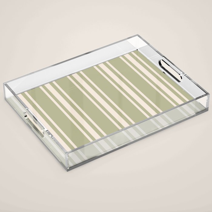 Mediterranean Ticking Stripe Sage Sand  Acrylic Tray Gallery Image 1