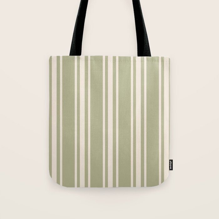 Mediterranean Ticking Stripe Sage Sand  Tote Bag Gallery Image 1