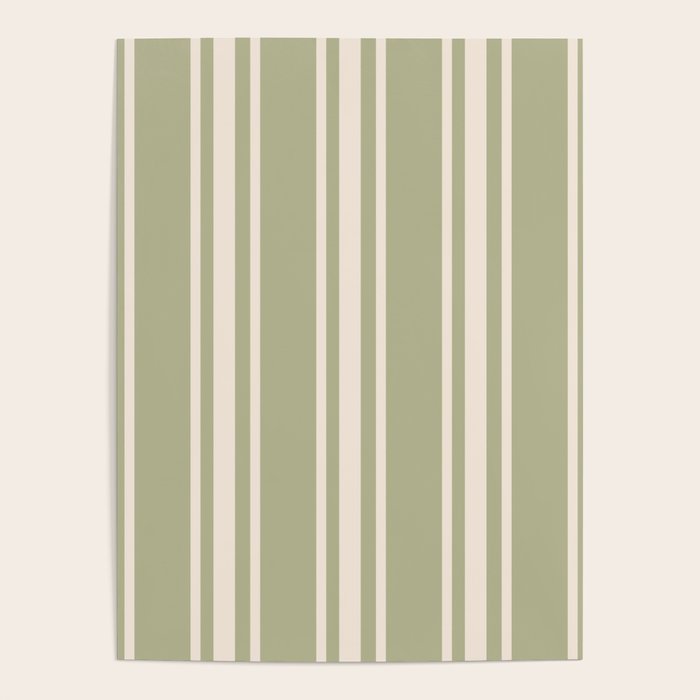 Mediterranean Ticking Stripe Sage Sand  Poster Gallery Image 4