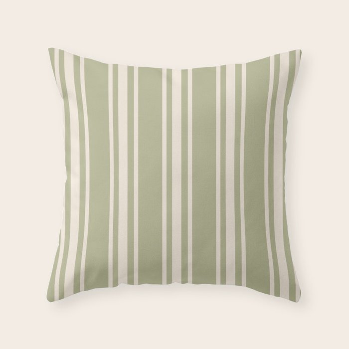 Mediterranean Ticking Stripe Sage Sand  Throw Pillow Gallery Image 6