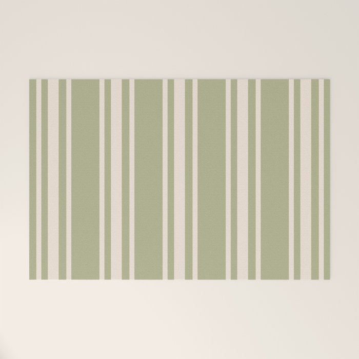 Mediterranean Ticking Stripe Sage Sand  Welcome Mat Gallery Image 1
