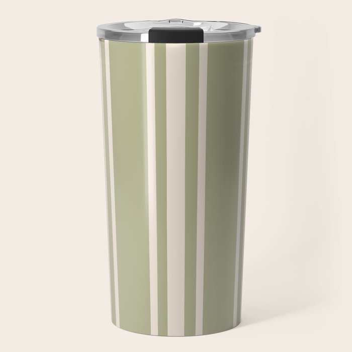Mediterranean Ticking Stripe Sage Sand  Travel Mug Gallery Image 1