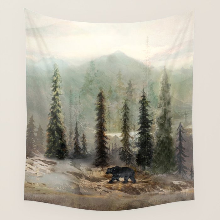 Mountain Black Bear Wall Tapestry Gallery Image 1