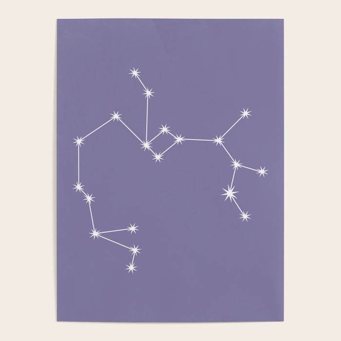 Sagittarius Zodiac Star Constellation Line Art Lavender Purple Poster Gallery Image 1