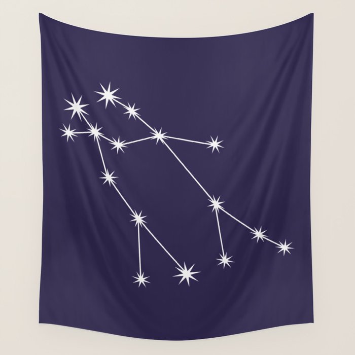 Gemini Zodiac Star Constellation Line Art Dark Purple Wall Tapestry Gallery Image 4