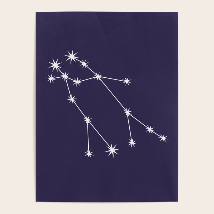 Gemini Zodiac Star Constellation Line Art Dark Purple Poster Gallery Image 4