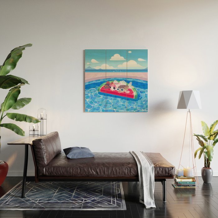 Cory cats in the swimming pool Wood Wall Art Gallery Image 2