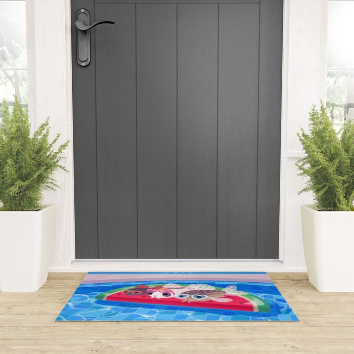 Cory cats in the swimming pool Welcome Mat Gallery Image 3