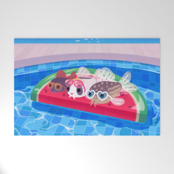 Cory cats in the swimming pool Welcome Mat Gallery Image 1