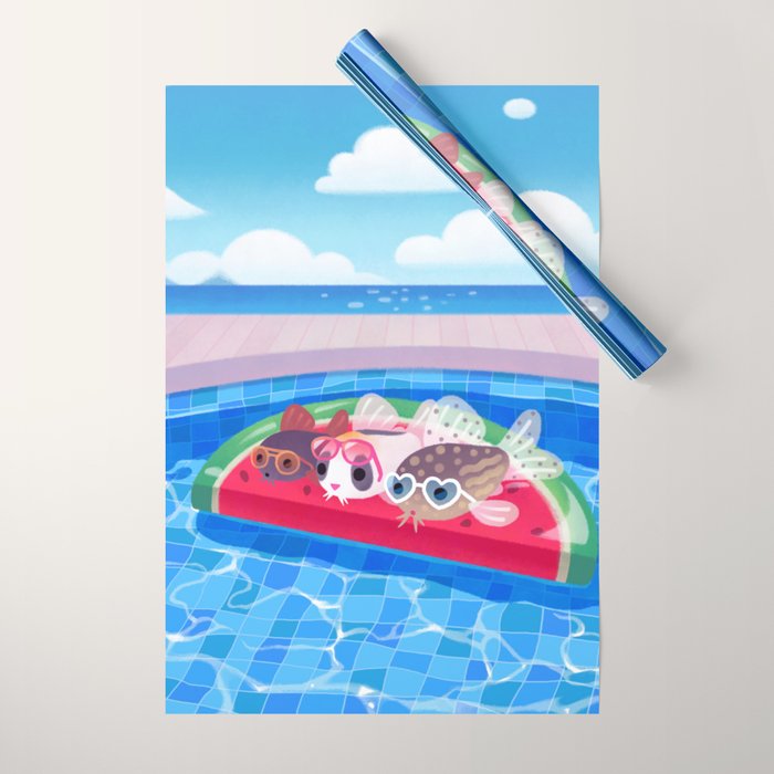 Cory cats in the swimming pool Wrapping Paper Gallery Image 1