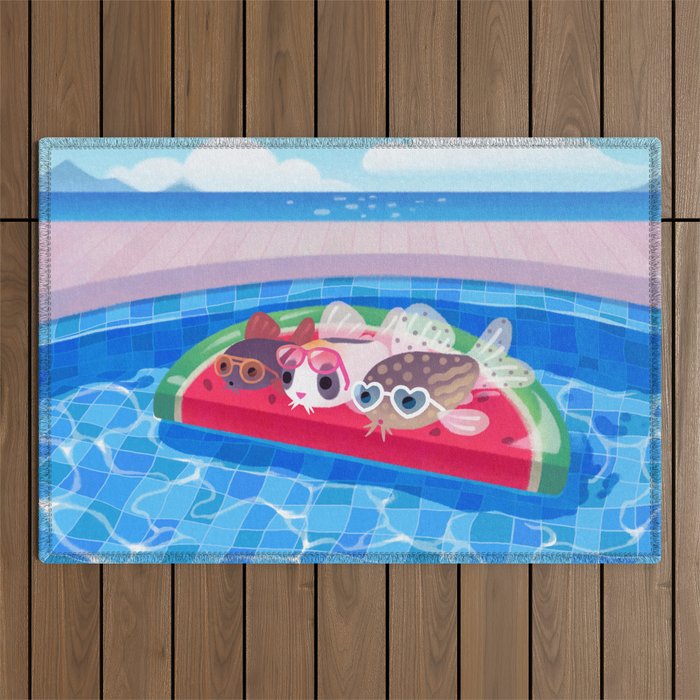 Cory cats in the swimming pool Outdoor Rug Gallery Image 1