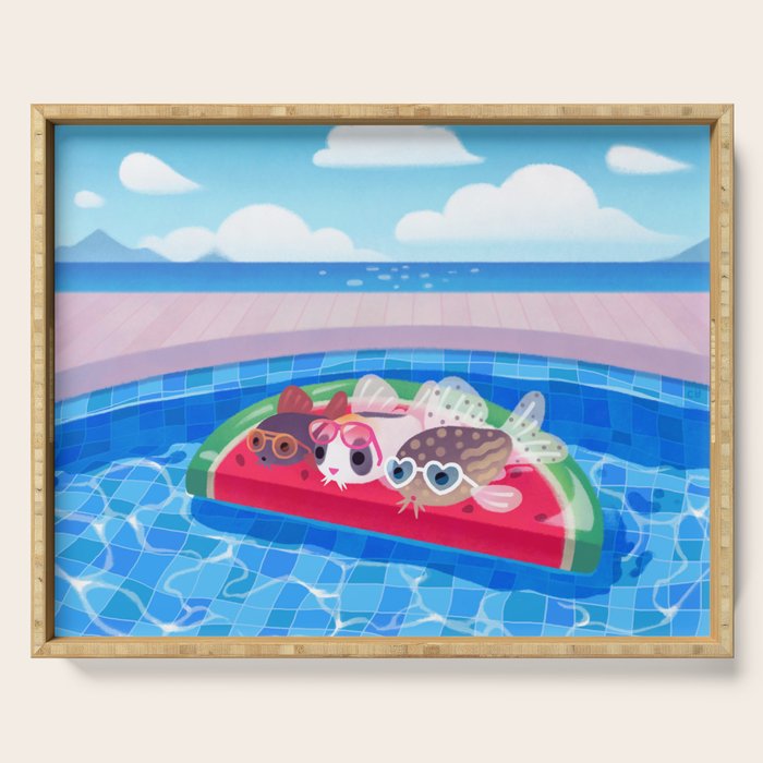 Cory cats in the swimming pool Serving Tray Gallery Image 1
